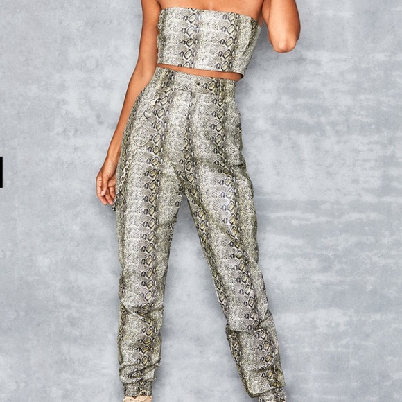 Mistress Rocks LosAngeles Green Snake Risk Jogger& Bandeau Top Matching Set S - Picture 2 of 16